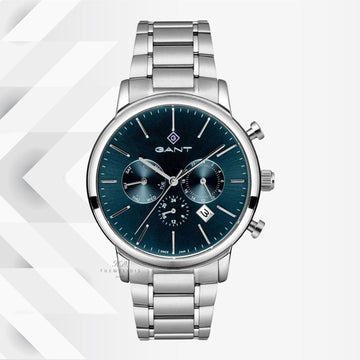 Ρολόι Gant Cleveland G132004 χρονογράφος με ασημί ατσάλινο μπρασελέ και μπλε καντράν διαμέτρου 43.5mm.